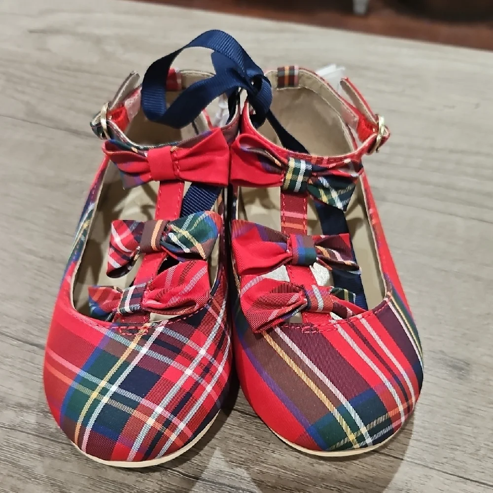 Janie and Jack Plaid Kids Shoes with Red and Blue Accents size 9